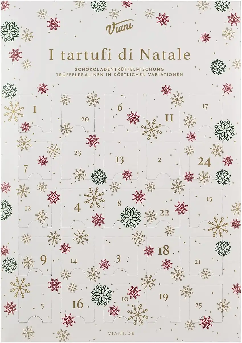 Viani - Adventskalender "I tartufi die Natale", 350 g Stück, acht verschiedene Tartufi dolci Sorten - für Liebhaber und zukünftige Verehrer von Tartufi dolci