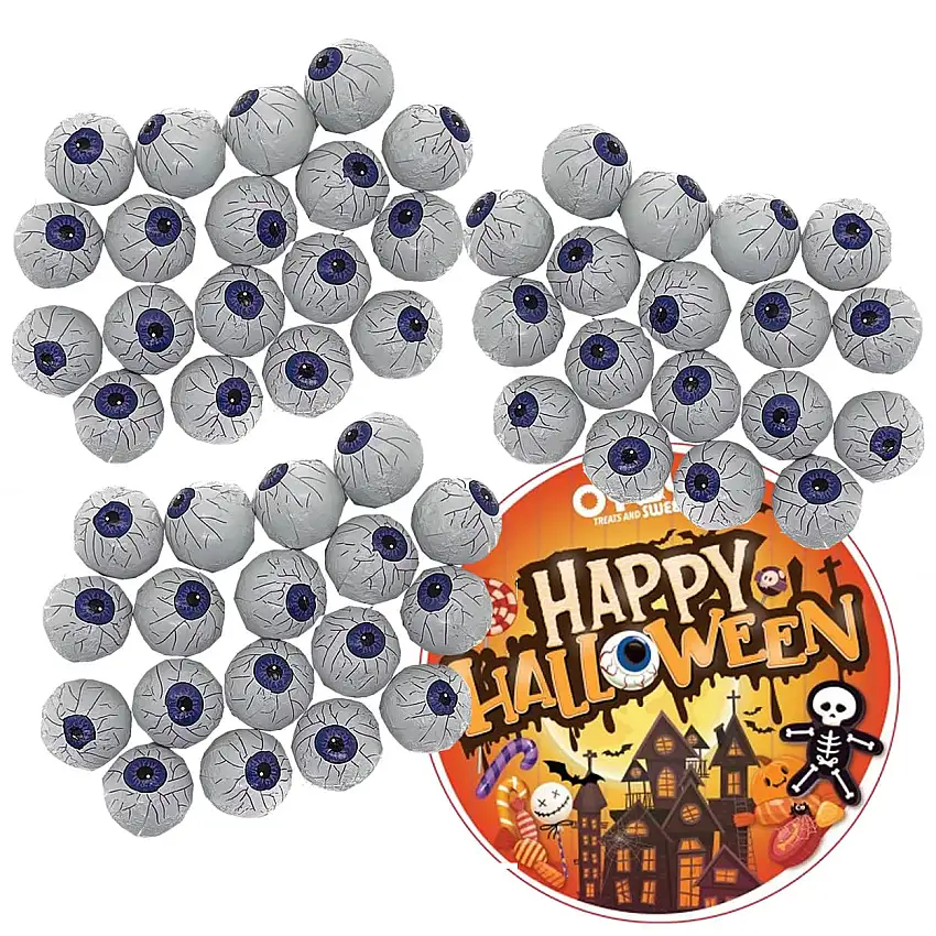 Halloween Schoko-Augen aus Milchschokolade I ca. 18 Stück I Fair Trade Kakao I plus OYOY Halloween-Sticker I Ideal für Halloweenparties oder als Füllung für den Süßigkeitenkorb (300g + Aufkleber)
