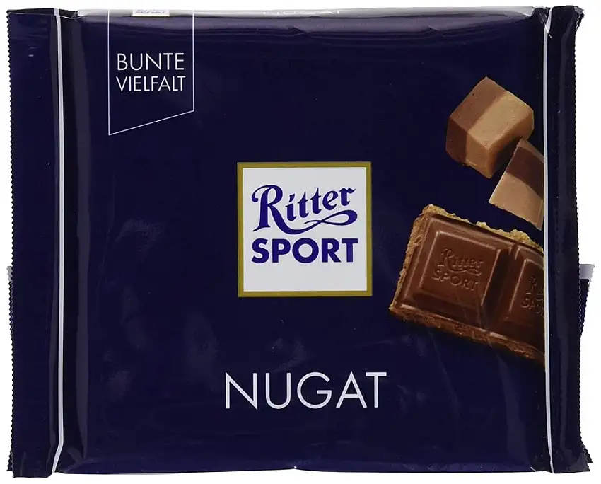 RITTER SPORT Nugat (100 g), Tafelschokolade mit cremig-feinem Nugat, Edelnugat umhüllt von feiner Vollmilchschokolade, intensiver Nussgeschmack