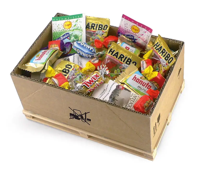Bull & Bear Geschenk Box Mini-Palette Naschkiste 21,5x16,5x9cm, Süßigkeiten Mischung mit Hanuta, Brause Pulver, Fruchtgummi und Schokoriegeln