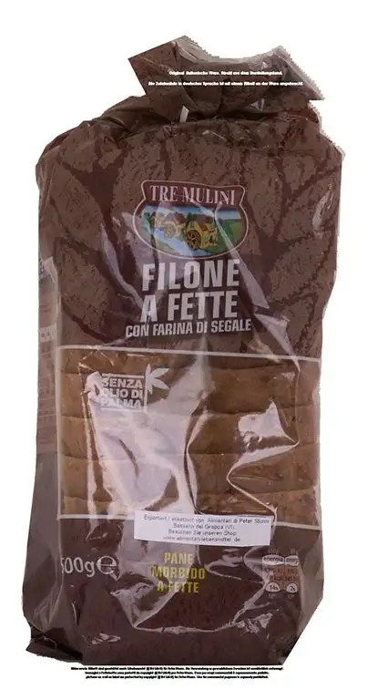 Tre Mulini Filone a Fette con farina di segale 4 x 500g = 2000g Brot in Scheiben mit Roggenmehl, Sesam und Leinsamen. Ohne Palmöl!