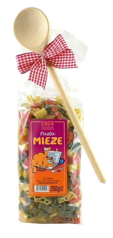 Pasta Präsent Mieze mit bunten Katzennudeln handgefertigt in deutscher Manufaktur