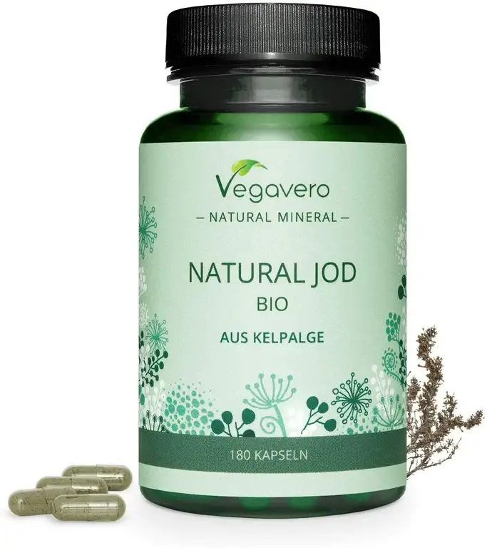 JOD aus BIO Kelp Vegavero ® | 100% NATÜRLICH | 150 µg pro Kapsel | Ascophyllum Nodosum Bio aus Schottland | Für Schilddrüse* und Stoffwechsel* | Ohne Zusatzstoffe | Laborgeprüft | 180 Kapseln