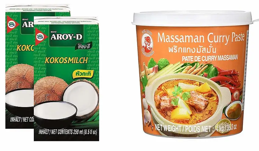 2er Pack AROY-D Kokosnussmilch [2x 250ml] Cocosmilc - Coconut Milk + Cock Curry Paste Matsaman 1x400g