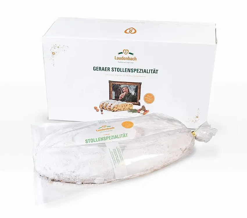 Original handgemachter Thüringer Stollen aus einer kleinen Bäckerei I Saftiger Christstollen I Weihnachtsstollen - In einer schönen Präsentschachtel verpackt (1000)