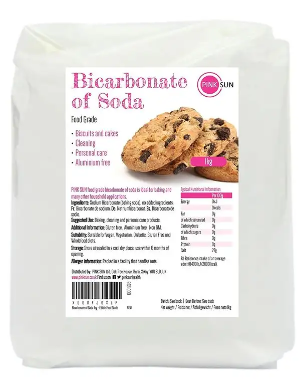 PINK SUN Rein Bikarbonat 1kg Speise Food Grade Backpulver Backtriebmittel 1000g Groß - Bicarbonate of Soda Edible Baking Soda Raising Agent Bulk Buy