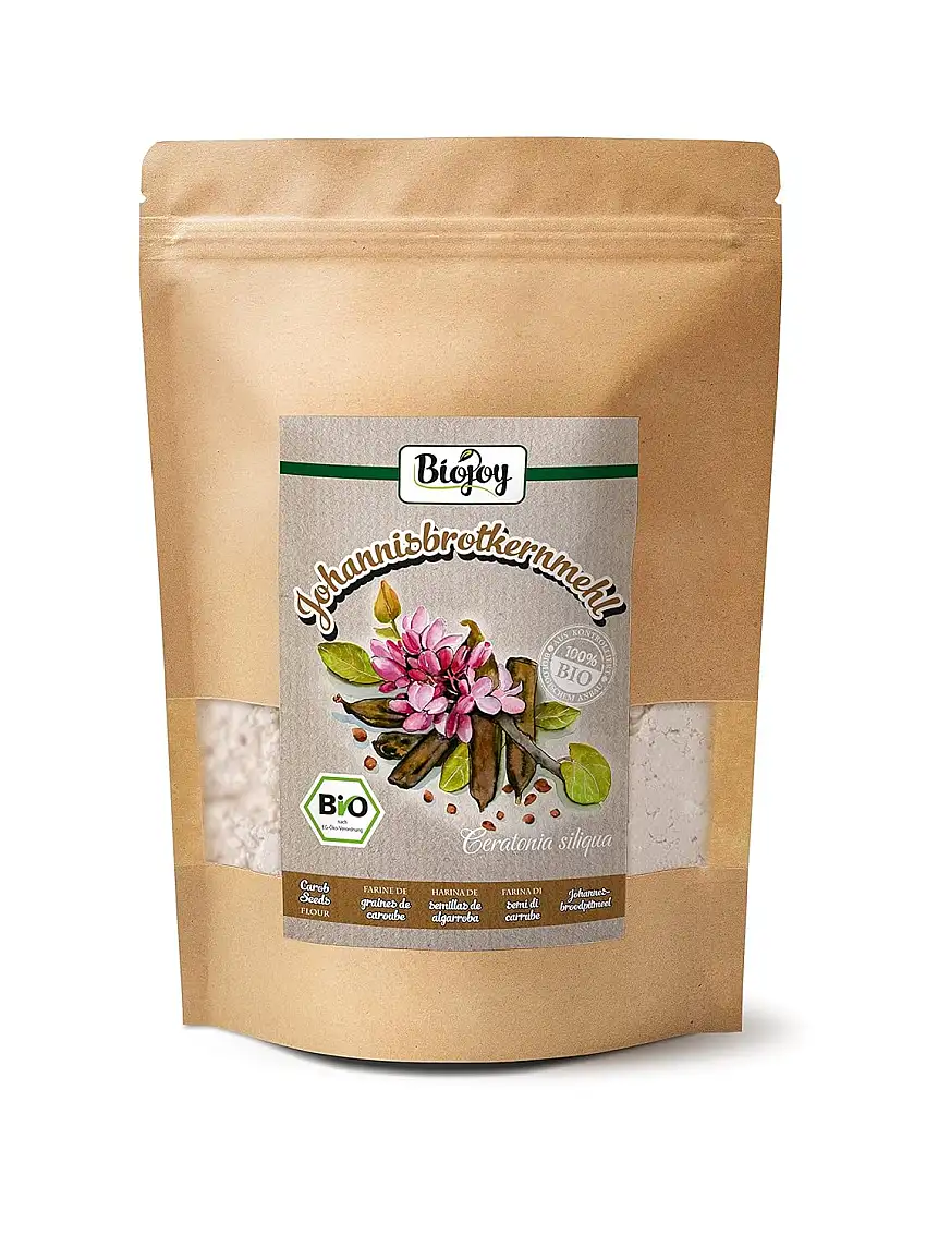 Biojoy BIO-Johannisbrotkernmehl (500 g), ideal für Eis und als Bindemittel, Johannisbrotkern getrocknet und gemahlen