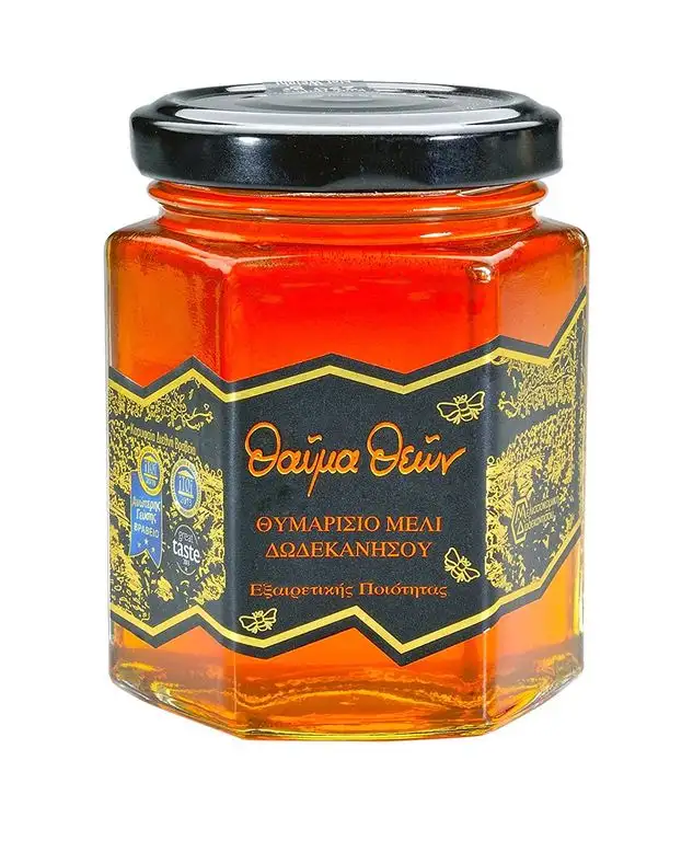 "Thayma Theon" Thymian Honig der Premium Klasse von Rhodos 250 Gramm Glas in Präsentbox