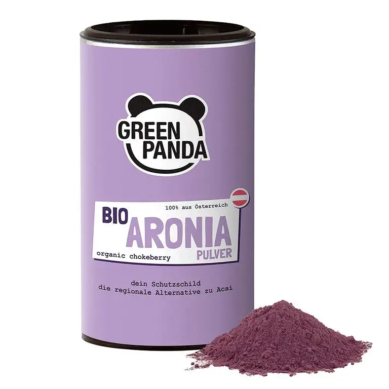 Green Panda® Bio Aronia Pulver aus Österreich, aus getrockneten Aroniabeeren und fein gemahlen, Aronia Beeren in Bio Qualität ohne Zusätze, regionale Alternative zu Acai Pulver und Goji Beeren, 185 g