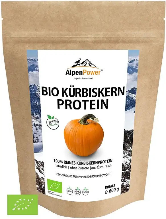 AlpenPower BIO KÜRBISKERNPROTEIN aus Österreich 600g I 100% reines Kürbiskernprotein ohne Zusatzstoffe I Vegan & Low Carb I Hochwertiges Eiweißpuvler I Vielseitig anwendbar
