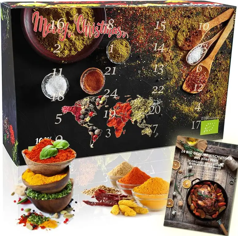 C&T BIO Gewürze Weltreise Adventskalender 2020 inkl. Broschüre mit 24 Rezepten als Download - Geschenkidee mit 24 edlen Gewürzspezialitäten und -Mischungen aus ökologischem Anbau - Weihnachts-Kalender