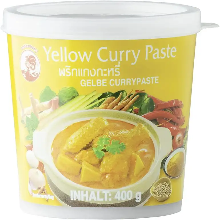 Cock Currypaste, gelb, milde Schärfe, authentisch thailändisch kochen, natürliche Zutaten, vegan, halal und glutenfrei (4er Pack)