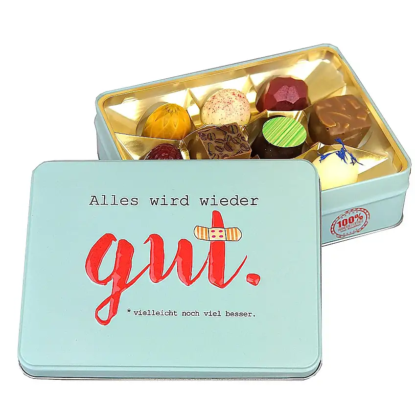 Präsentdose "Alles wird wieder gut" 125g, Manufakturqualität!, handgefertigt von den Konditoren der Confiserie Rabbel...für ein Lächeln mehr am Tag