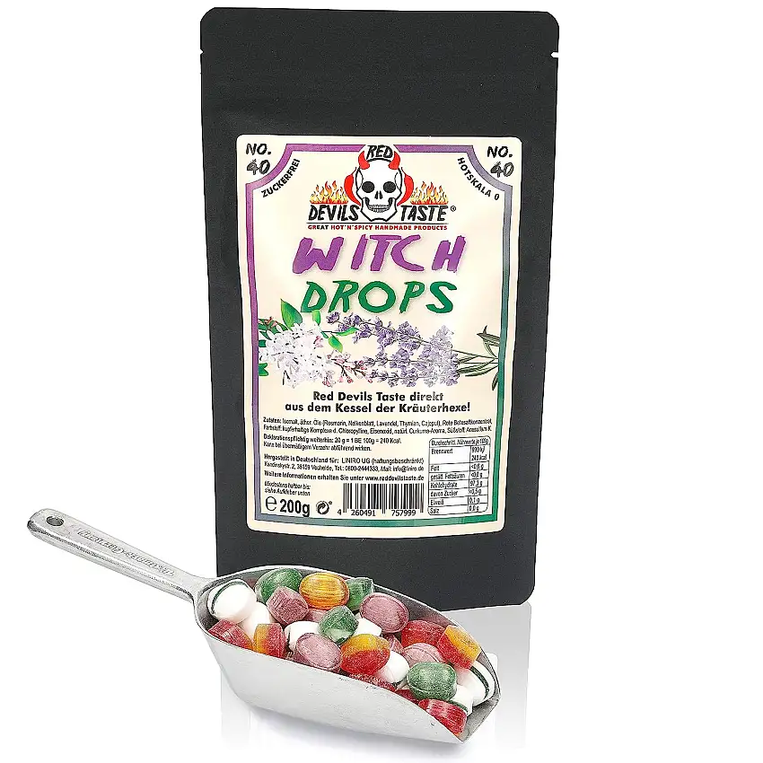 wohltuende "WITCH DROPS" Kräuter Bonbon Mix - zuckerfrei - 200g im ZIP Beutel für Groß und Klein