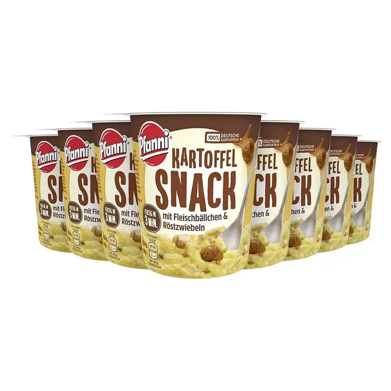 Pfanni Kartoffelpüree ideal für zwischendurch mit Fleischbällchen und Röstzwiebeln, 8 x 53 g