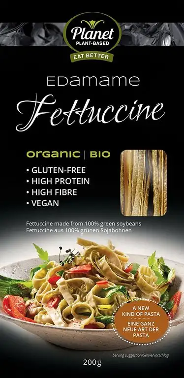 Produktname: Planet Plant-Based Bio Edamame Fettuccine Vegan, 100% Natürliche Pasta, Vegan, Glutenfrei, Edamame Fettuccine, 200g