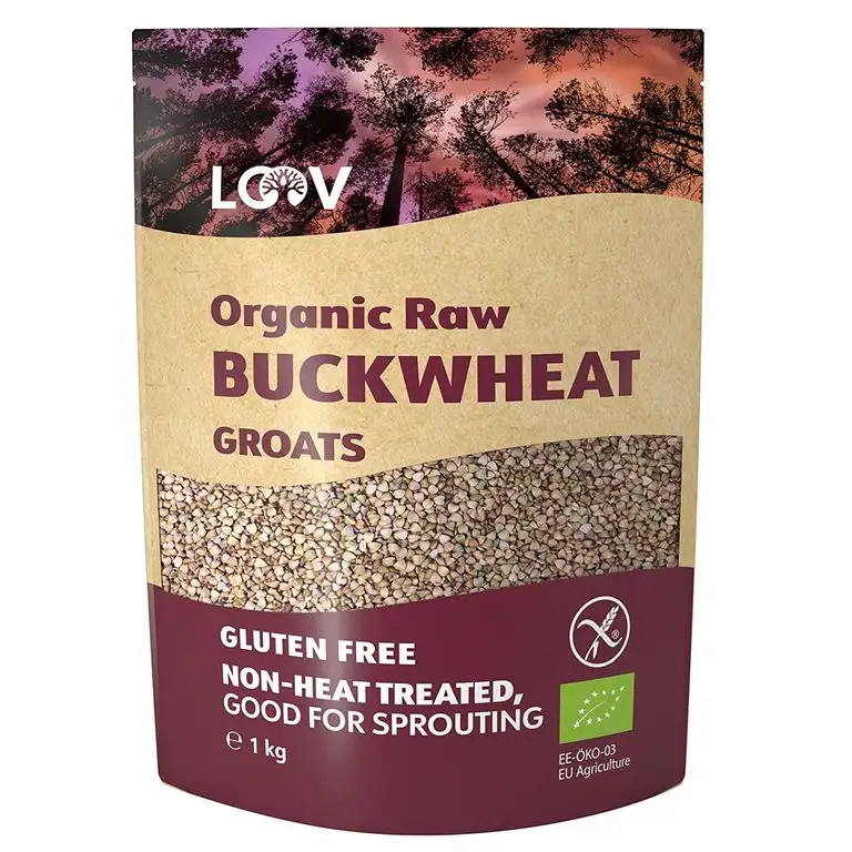 LOOV Bio Buchweizengrütze glutenfrei, 1 kg, roh, nicht wärmebehandelt, alle Nährstoffe konserviert, köstlich nussiger Geschmack, gut zum Keimen, Bio-Anbau im nordischen Klima, ohne Gentechnik