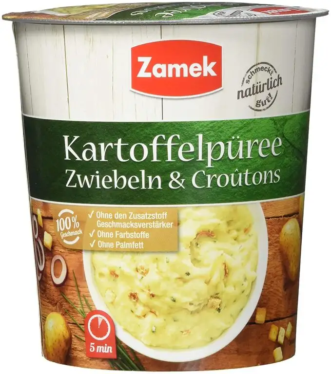 Zamek Kartoffelpüree mit Zwiebeln und Croûtons · natürlicher Geschmack ohne Geschmacksverstärker, Farbstoffe und Palmfett, 8er Pack (8 x 53 ml)
