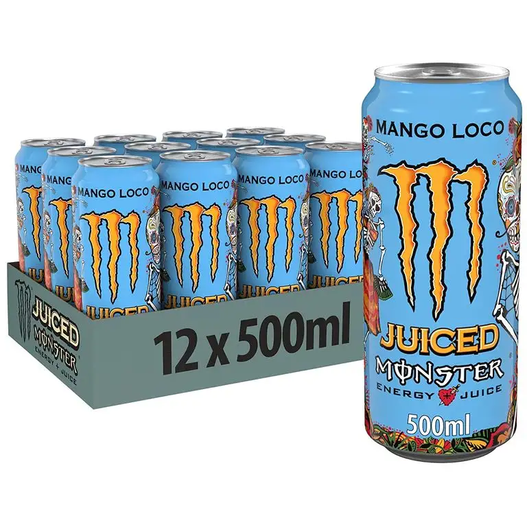 Monster Energy Mango Loco mit tropischen Mangosaft - mit Kohlensäure, Energy Drink Palette, EINWEG Dose (12 x 500 ml)