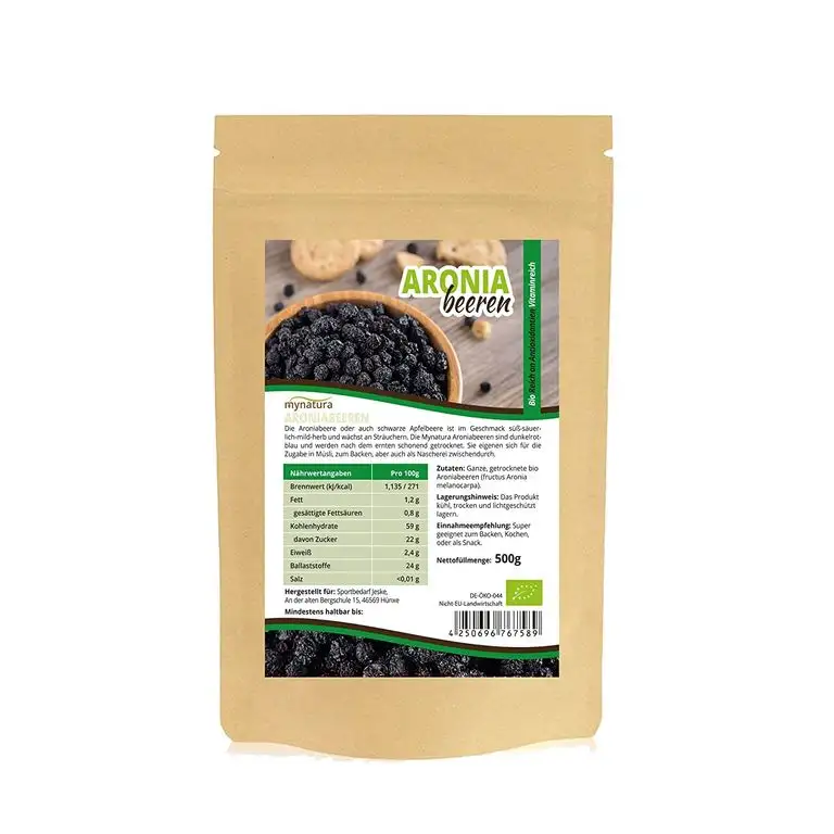 Mynatura BIO Aroniabeeren getrocknet Aronia-Beeren Vitamine Mineralien Veganer Rohköstler (500g)