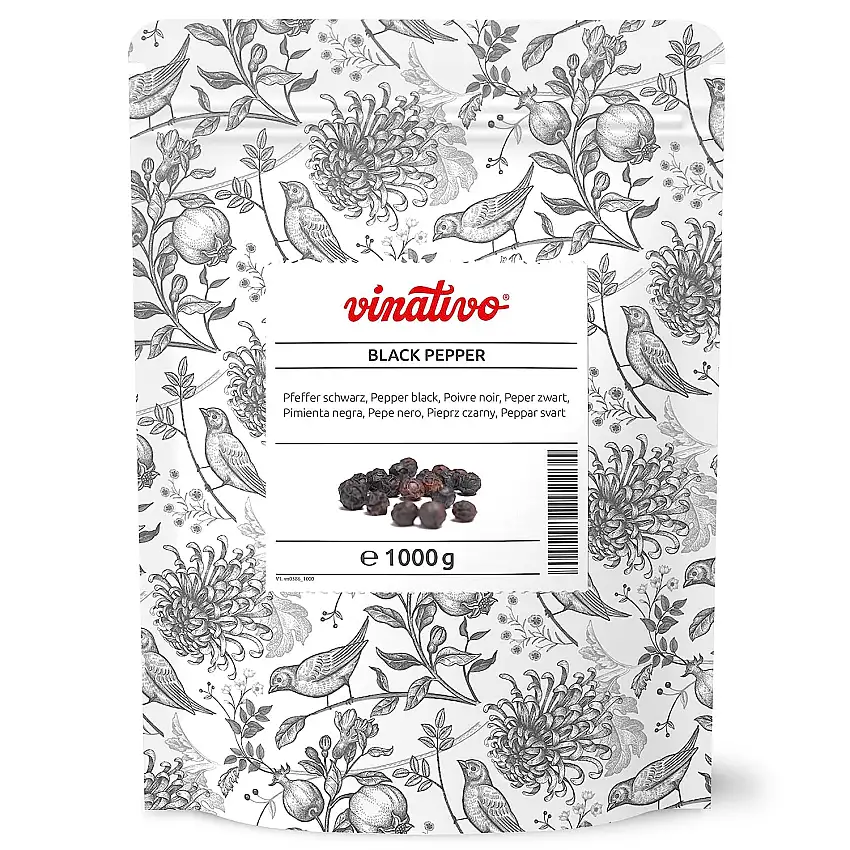 vinativo Schwarzer Pfeffer - ganz - 1kg - Premium Qualität - schwarze Pfefferkörner für die Mühle geeignet