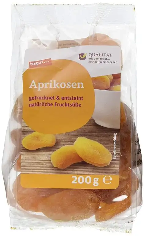 tegut... Ganze getrocknete Aprikosen - Trockenfrüchte entsteint und ungezuckert mit natürlichen Ballaststoffen, 1 x 200 g