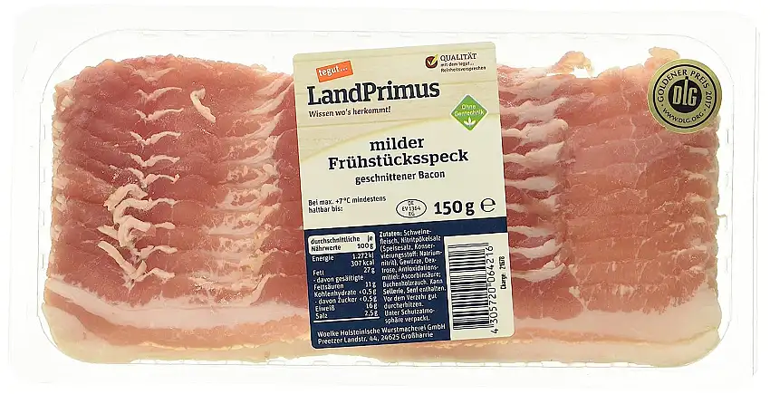tegut… LandPrimus milder Frühstücksspeck - geschnittener Bacon, 1 x 150 g