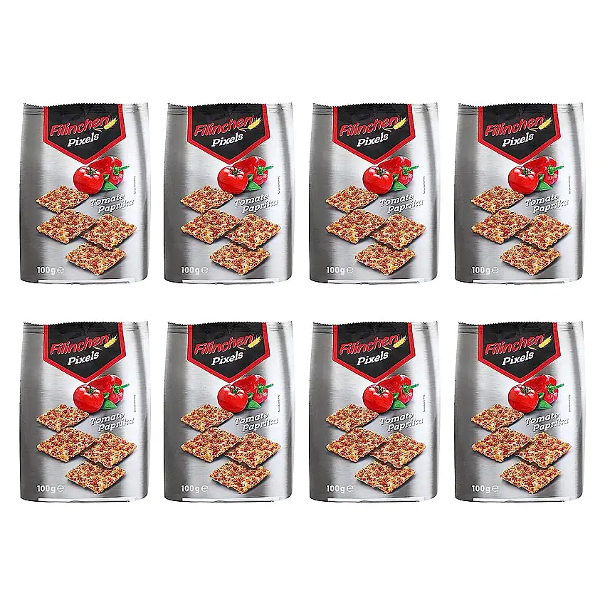 8er Pack Filinchen Pixels Tomate-Paprika 8 x 100 g Snack Knabberzeug