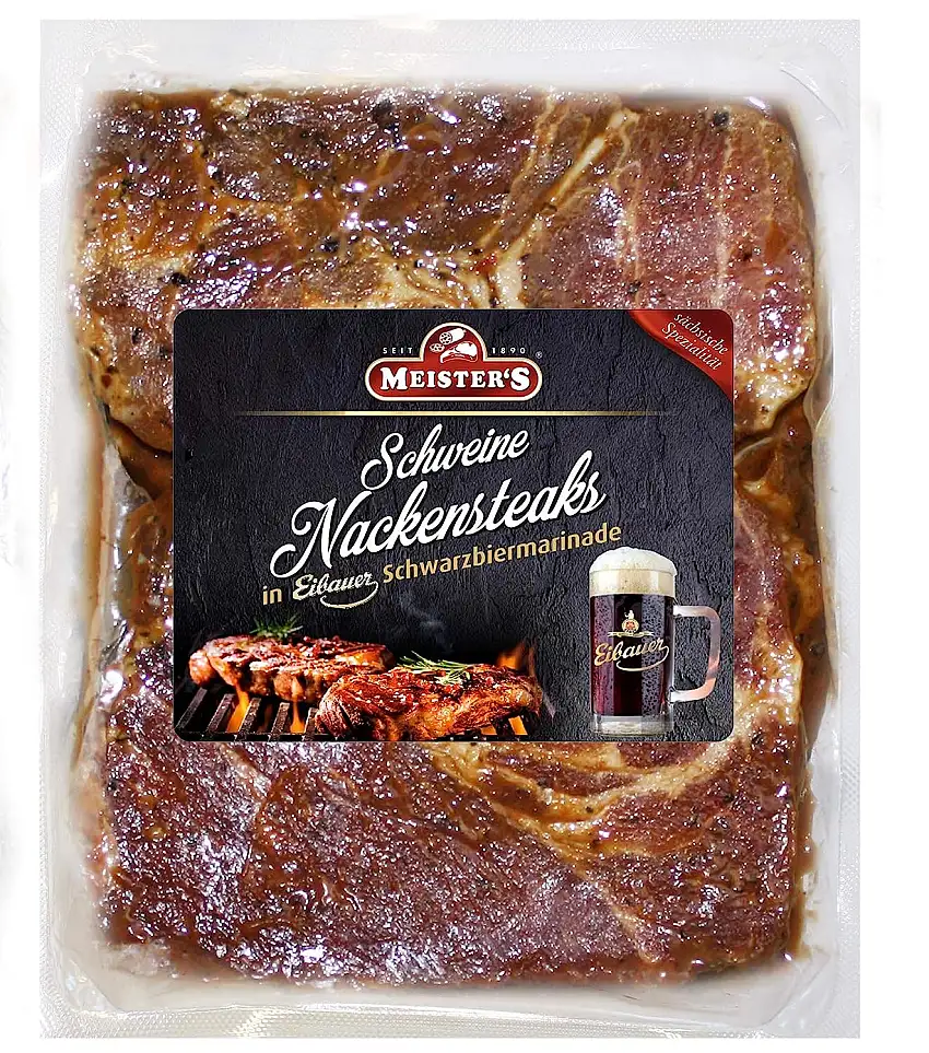 Bautzner Steak Fleisch | Mariniertes Grillfleisch mit Eibauer Schwarzbier Marinade | Frisch mariniertes Steakfleisch für Grill und Pfanne (Schwarzbier, 600 GR)
