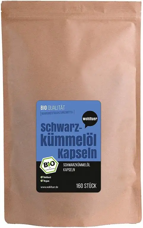 Wohltuer Bio Schwarzkümmelöl Kapseln vegan (160 Stück) | Ägyptisches Bio Schwarzkümmelöl zur täglichen Nahrungsergänzung (DE-ÖKO-006)