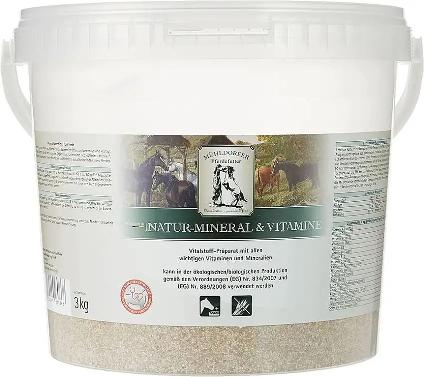 Mühldorfer Natur-Mineral & Vitamine, 3 kg, Multivitalstoff-Präparat, unterstützt den Pferdeorganismus, Bio-Qualität, Ergänzungsfutter für Pferde