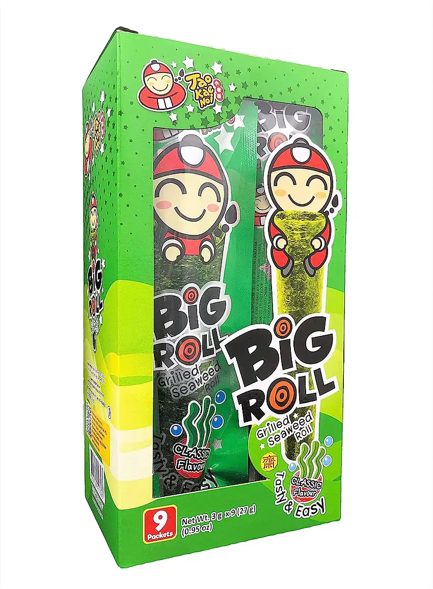 TAOKAENOI Seetang Big Roll, 9x3g Snack Rolls (gegrillter Algensnack Original-Flavour)
