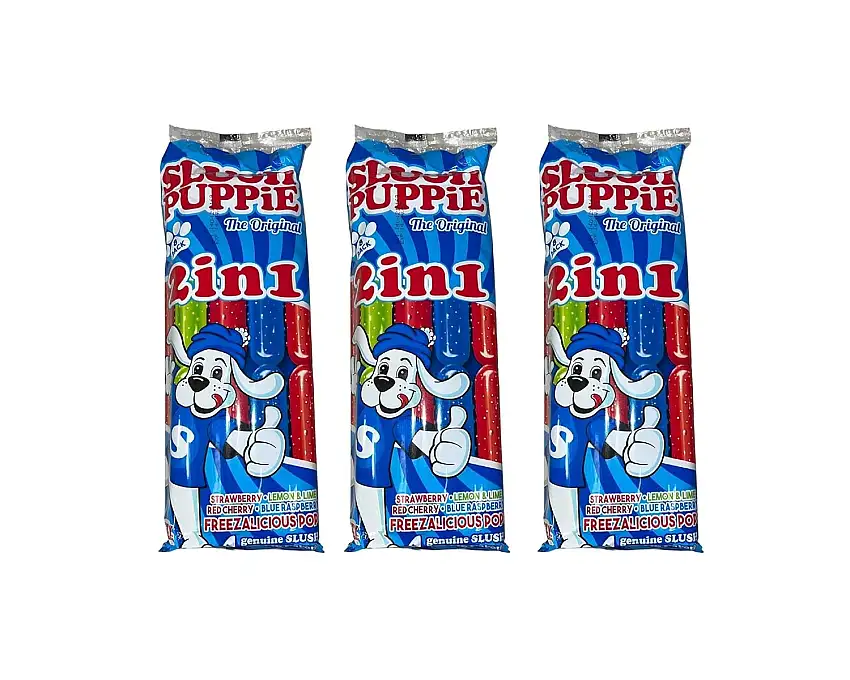 Slush Puppie Ice Pops Lollies – 2 in 1 Eisstöcke – Blaue Himbeere, Kirsche, Erdbeere und Zitrone und Limetten – Glutenfrei, geeignet für Vegetarier, Koscher zugelassen (insgesamt 24 Stück)