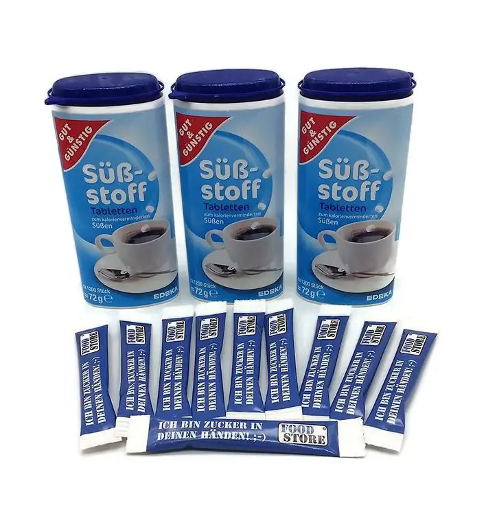 Zucker & Süßstoff Set - 3x Gut & Günstig Süßstoff Spender (je 1200 Tabletten) + 10x originelle Foodstore Zuckersticks "Ich bin Zucker in Deinen Händen"