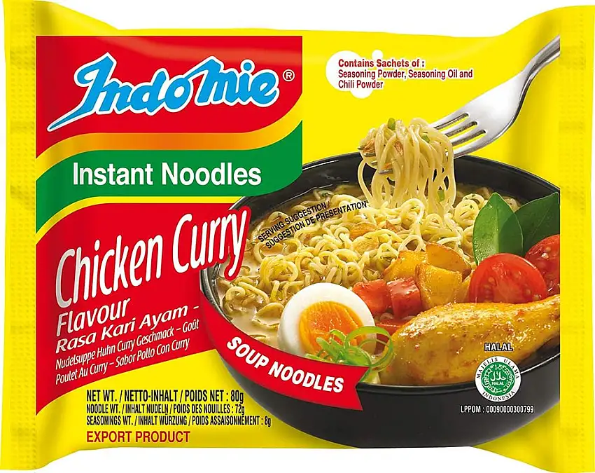 INDOMIE Instantnudeln Curry Huhn, aus Indonesien, schnelle, einfache Zubereitung – 40er Vorteilspack à 80 g
