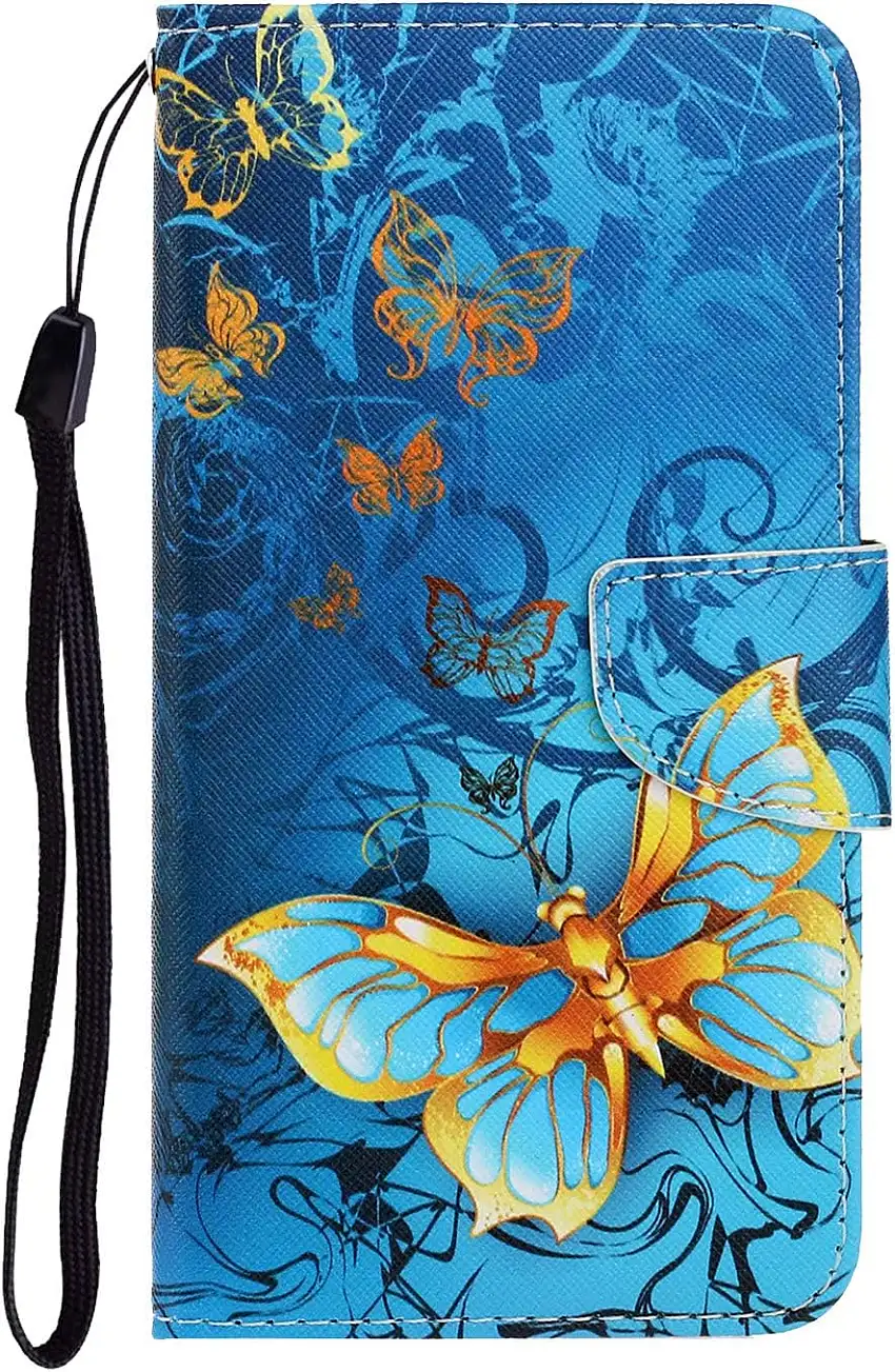 Nadoli Hülle für Samsung Galaxy A21S,Gold Schmetterling Muster PU Leder Magnetisch Flip Brieftasche mit Handschlaufe Kartenslot Ständer Klapphülle