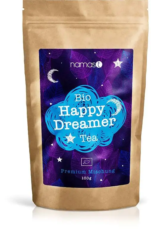 BIO Happy Dreamer Tea 100g - Abendtee, Entspannungstee - biologische Spitzenqualität - loser Kräuter Tee mit Baldrian, Lavendel, Johanniskraut, Passionsblume, Hopfenblüten, etc.