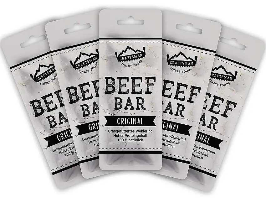 Craftsman Beef Bar Original (5 x 28 g) | Jerky Riegel Set | Jerky Bar | 100% natürlicher Rindfleischriegel | ohne Zuckerzusatz | High Protein Riegel | Fleisch Snack glutenfrei