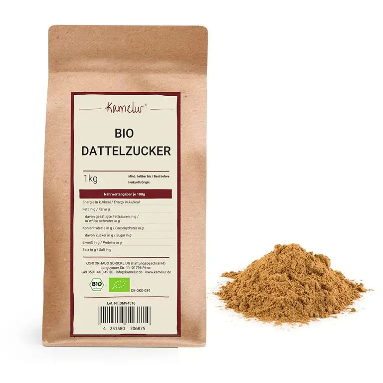 1kg BIO Dattelzucker - naturbelassener brauner Zucker aus gemahlenen BIO Datteln - Dattelsüße als natürliche Alternative zu weißem Zucker
