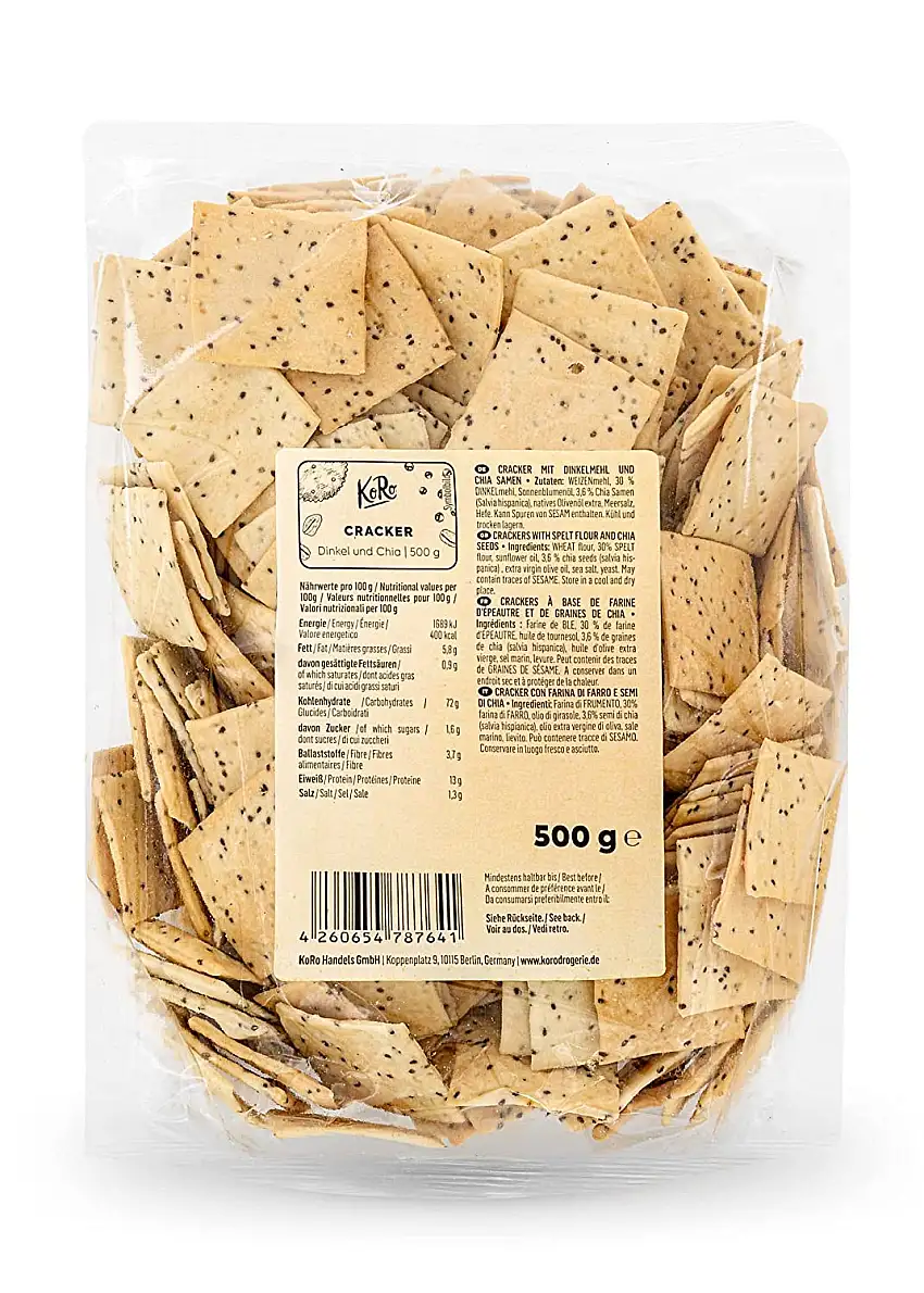 KoRo - Cracker Dinkel-Chia 500 g - vegan, zuckerarm