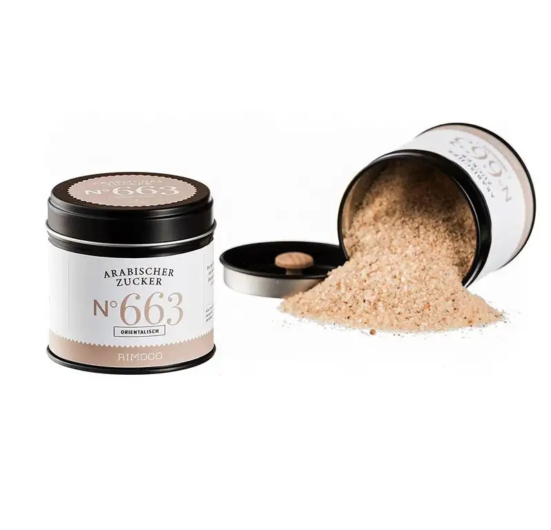 Bio Arabischer Zucker N°663 - perfekt für orientalischen Kaffee, in eleganter Gewürzdose mit doppeltem Aromadeckel, Inhalt: 110g