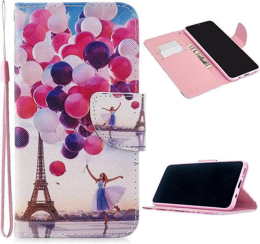 Miagon Full Body Cover Hülle für iPhone 12,Bunt Muster Design PU Leder Handyhülle Klapphülle Schutzhülle mit Karten Steckfächern Standfunktion,Ballon Turm