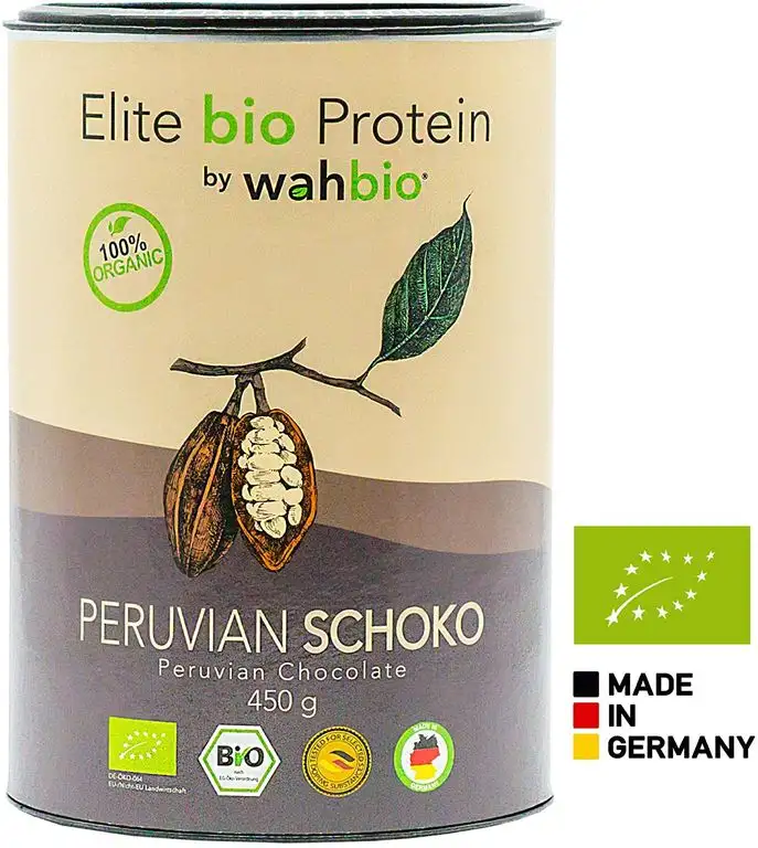 WAHBIO 100% Bio Protein | Geschmack"SCHOKO" | 4 Komponenten Bio-Protein-Pulver | Whey | Casein | Ei | Soja | Bio-Eiweiß-Pulver ohne Zucker, Süßungsmittel, Zusatzstoffe | aspartamfrei & xanthanfrei