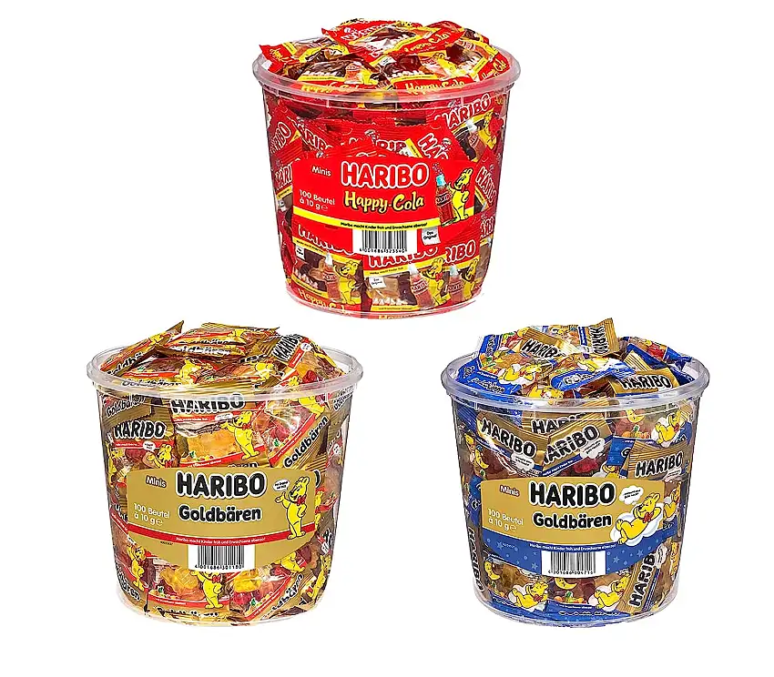 Haribo diverse 3er Sets aus Minibeutel oder Stückartikel + 1 HL-Kauf Notizblock GRATIS (Haribo Minibeutel Mix 3 + 1 HL Kauf Block)