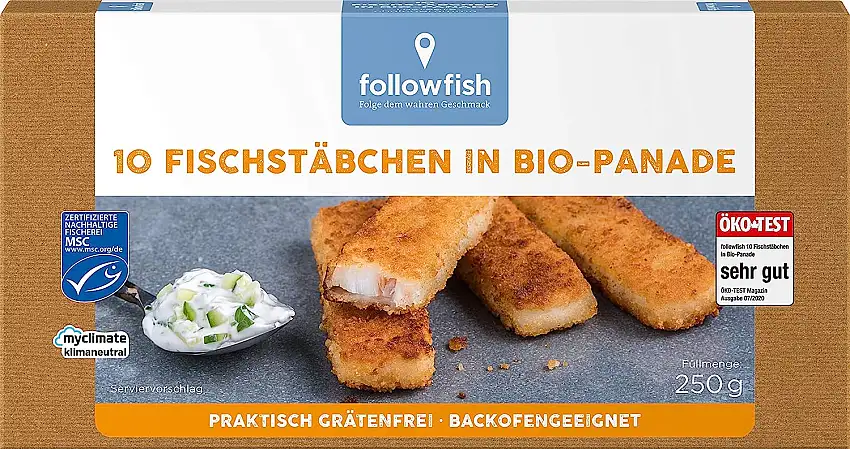 followfish MSC 10 Kabeljau Fischstäbchen, 250 g (Tiefgefroren)