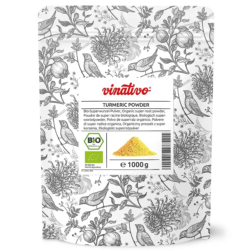 vinativo Kurkuma Pulver BIO – 1kg – bio Rohkost-Qualität – geprüft – Kurkumapulver – Curcuma gemahlen – Bio-Qualität