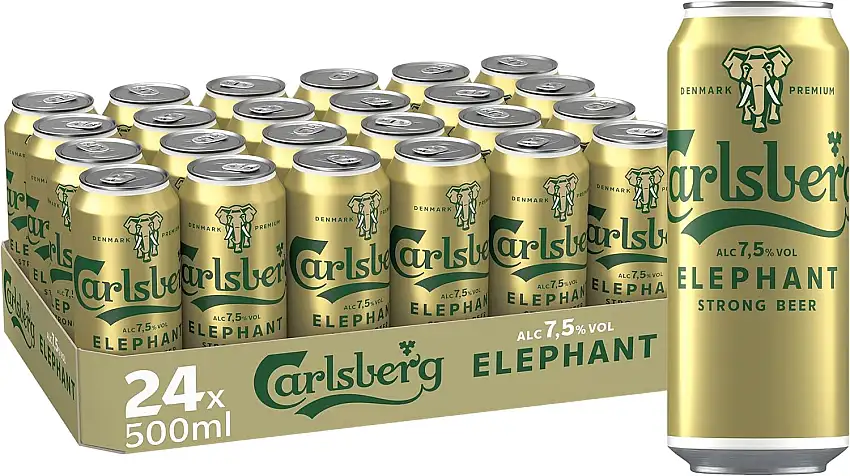 Carlsberg Elephant 7,5 % Vol. Dosenbier 0,5 l | 24 Starkbier Dosen in kraftvoll, herbem Geschmack | Bier Palette Einweg (24 X 0,5 l)