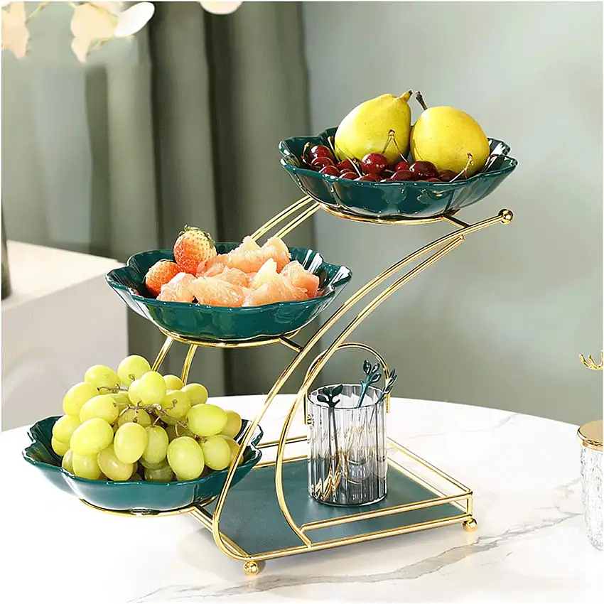 TOMYEUS Obstschale 3-Tier-Obstschale Multi-Tier-Obst-Teller/Obstschale, die Gemüse-Frucht-Rack-Organisator-Halter for Küchen-Wohnzimmer servieren Früchtekorb (Color : A)