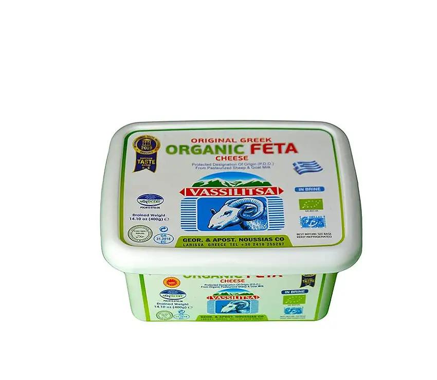 Vassilitsa BIO Feta in Salzlake - 5x 400gramm Behälter - BIO Fetakäse BIO Schafkäse BIO griechischer Feta Schafskäse 43% Fett i.Tr. aus Griechenland Plastikbehälter glutenfrei Halal biologisch