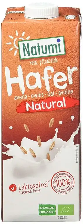 Natumi Haferdrink Natural Ungesüßt, Hafer Drink zum Backen Kochen, Neutral, 1000 ml (12er Pack)